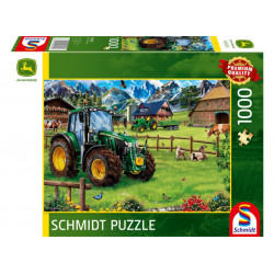 Puzzle 1000 pièces « Tracteur John Deere 6120M au pied des Alpes » 58535